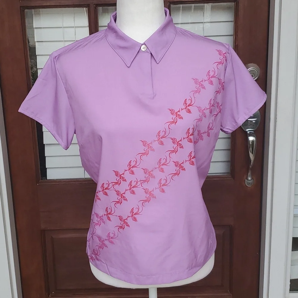 Nike Golf Dry Fit Purple Shirt with Red Bird Print